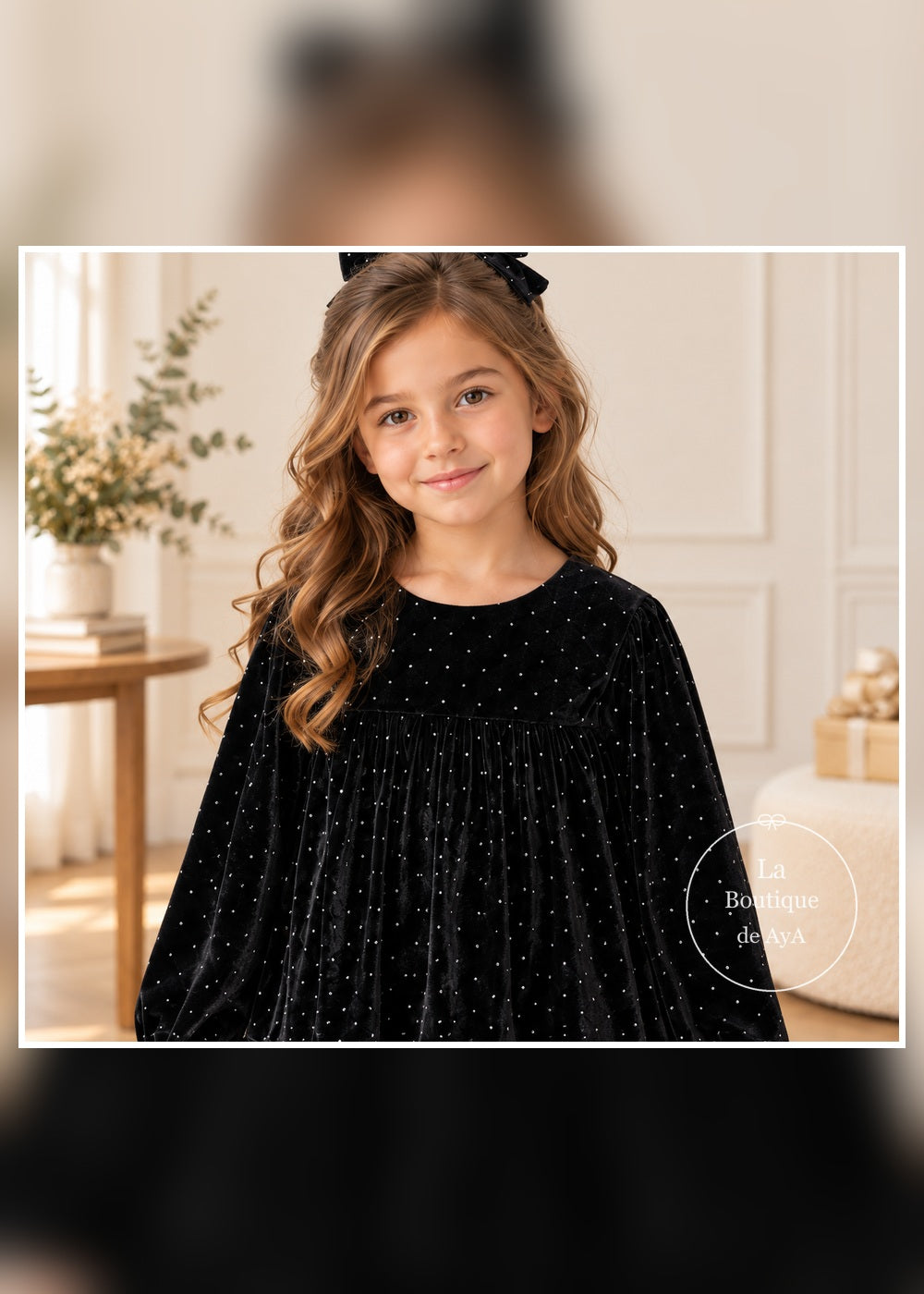 Vestido terciopelo negro con coletero niña Mayoral 04930 - Detalle de la prenda superior