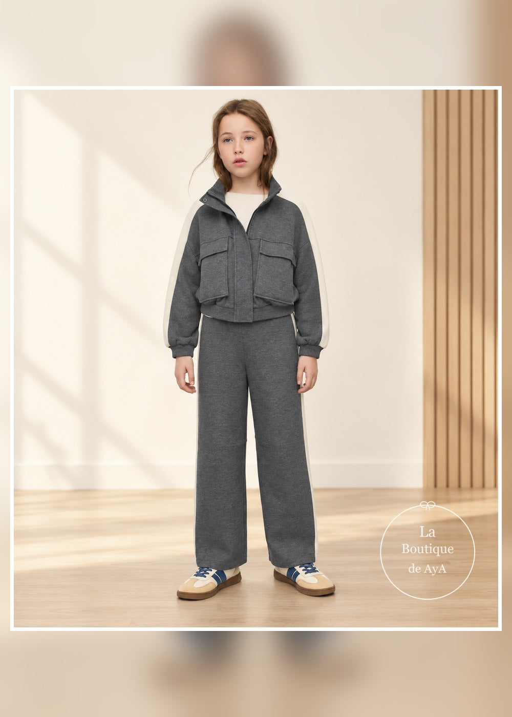Chándal interlock gris para niña junior Mayoral 07860 - vista frontal con modelo
