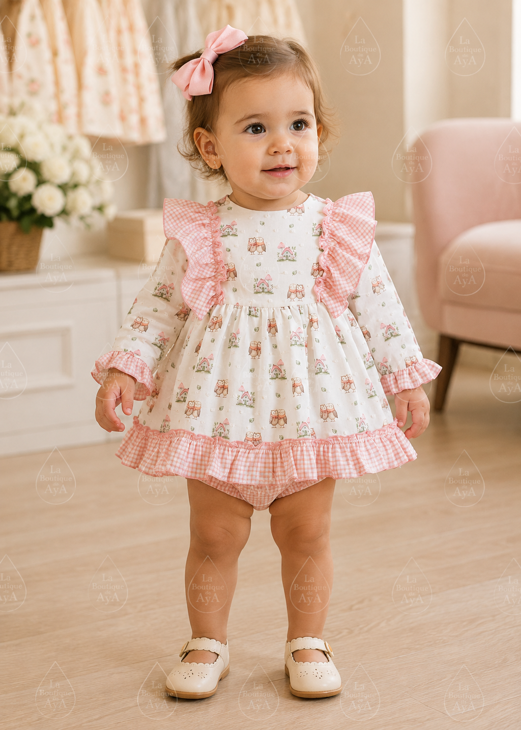 Bebé con vestido y braguita Miranda 40/0040/VB - segunda imagen de modelo con marca de agua La Boutique de AyA