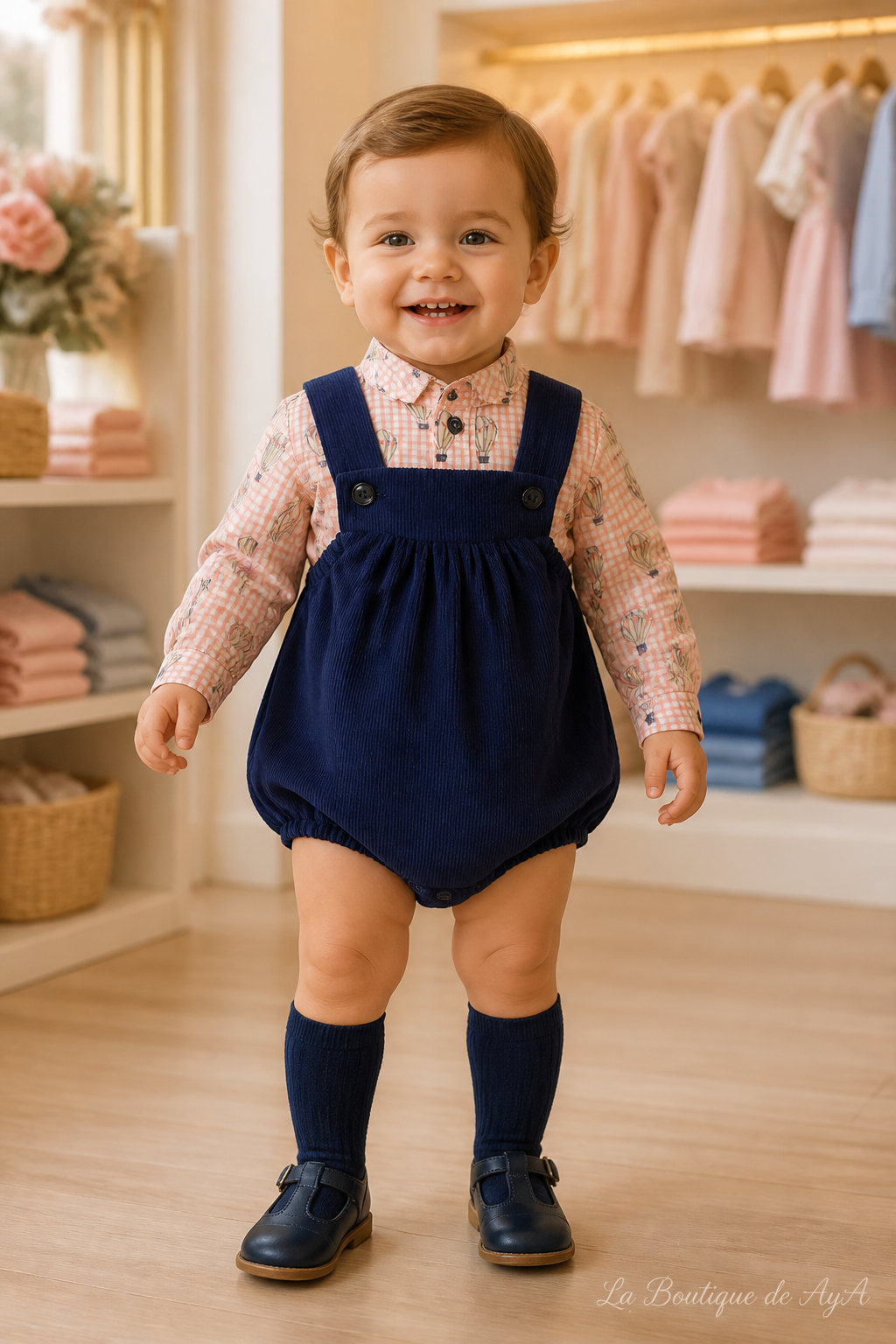 Bebé con conjunto Miranda marino claro 40/0046/23 - modelo con marca de agua La Boutique de AyA