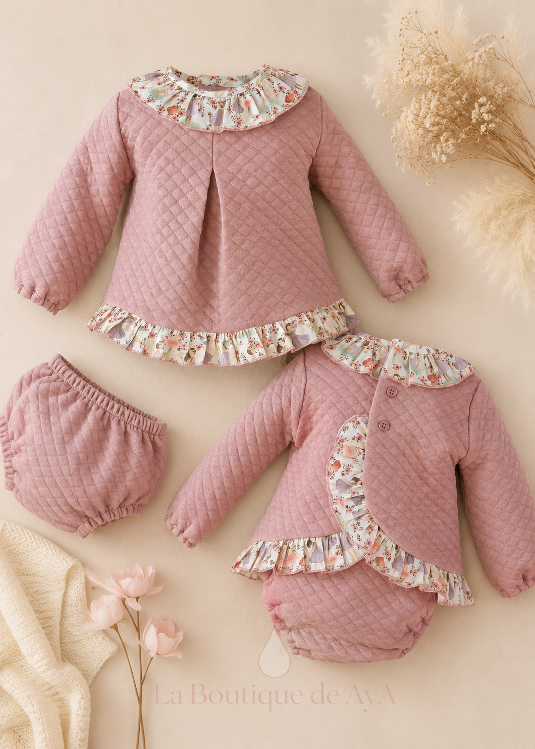Conjunto bebé niña Miranda rosa palo 40/0050/23 - conjunto completo y braguita con marca de agua La Boutique de AyA
