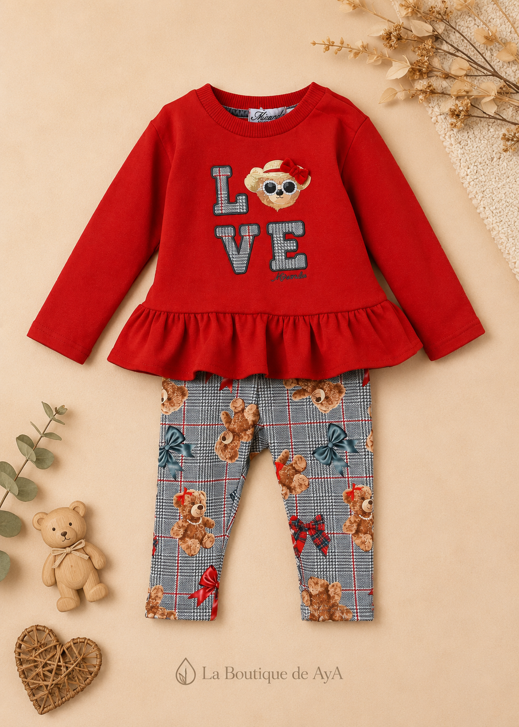 Conjunto sudadera y leggings bebé niña Miranda rojo 40/0152/23 - producto con marca de agua La Boutique de AyA