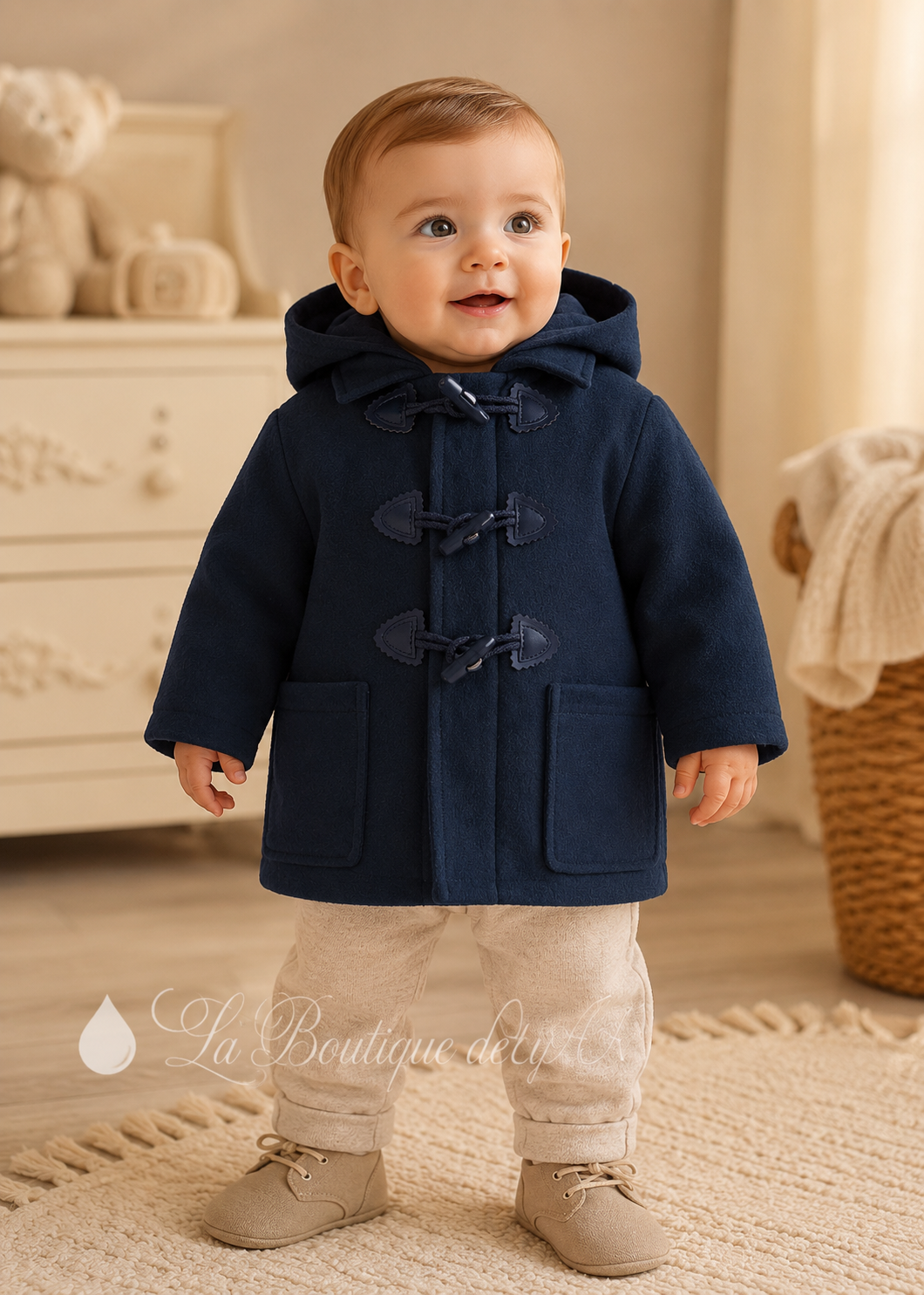 Bebé con trenka Miranda marino 40/0160 - modelo con marca de agua La Boutique de AyA