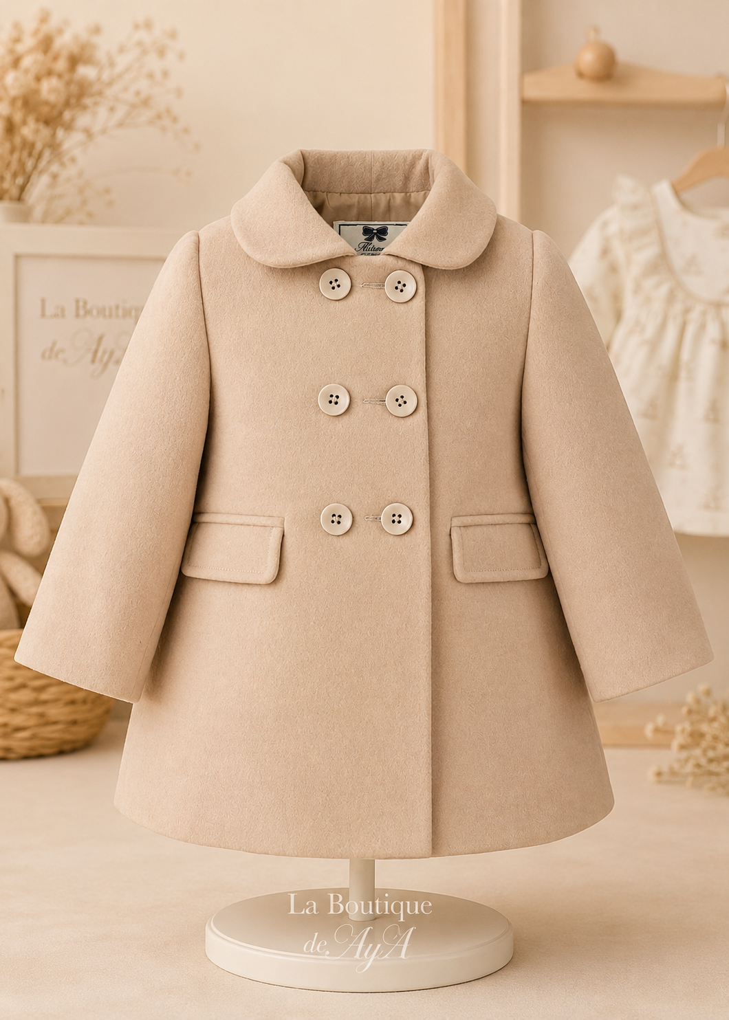 Abrigo bebé unisex Miranda beige oscuro 40/0162/A - frontal con marca de agua La Boutique de AyA