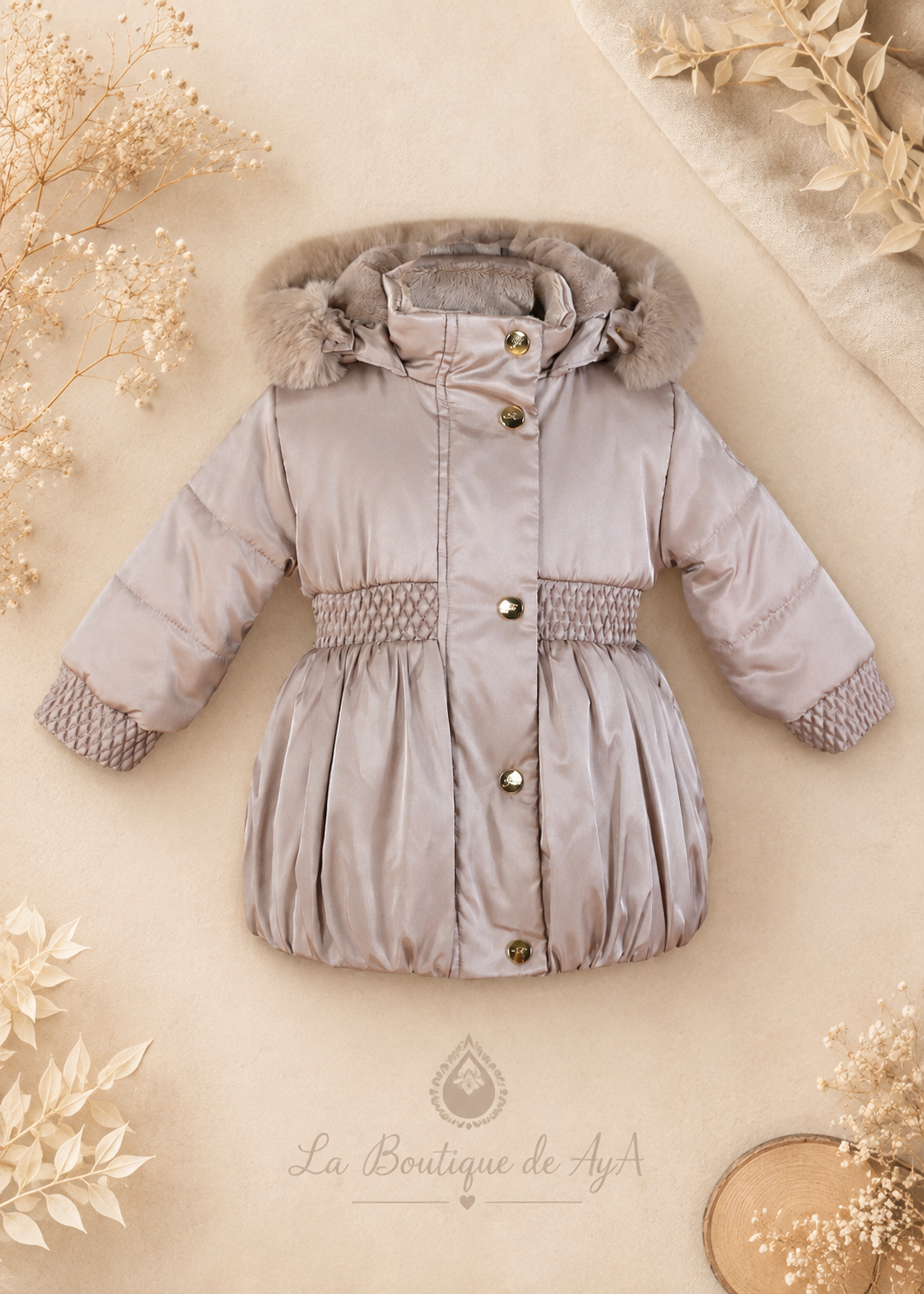 Abrigo bebé niña Miranda visón 40/0165/A - frontal con marca de agua La Boutique de AyA
