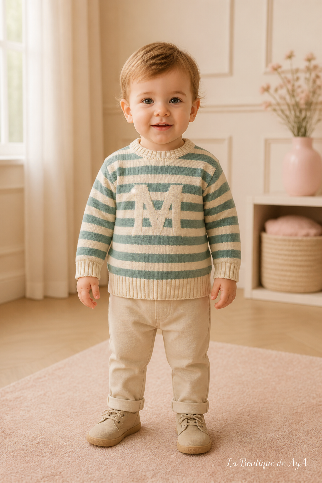 Jersey bebé niño Miranda beige y verde 40/0520/J con modelo