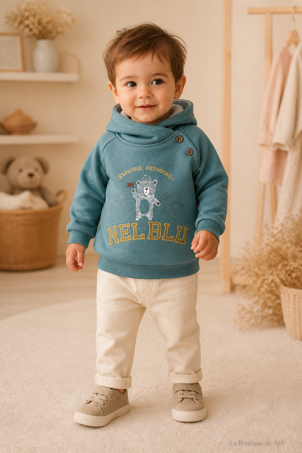 Sudadera bebé niño Miranda verde agua 40/1103/1 con modelo
