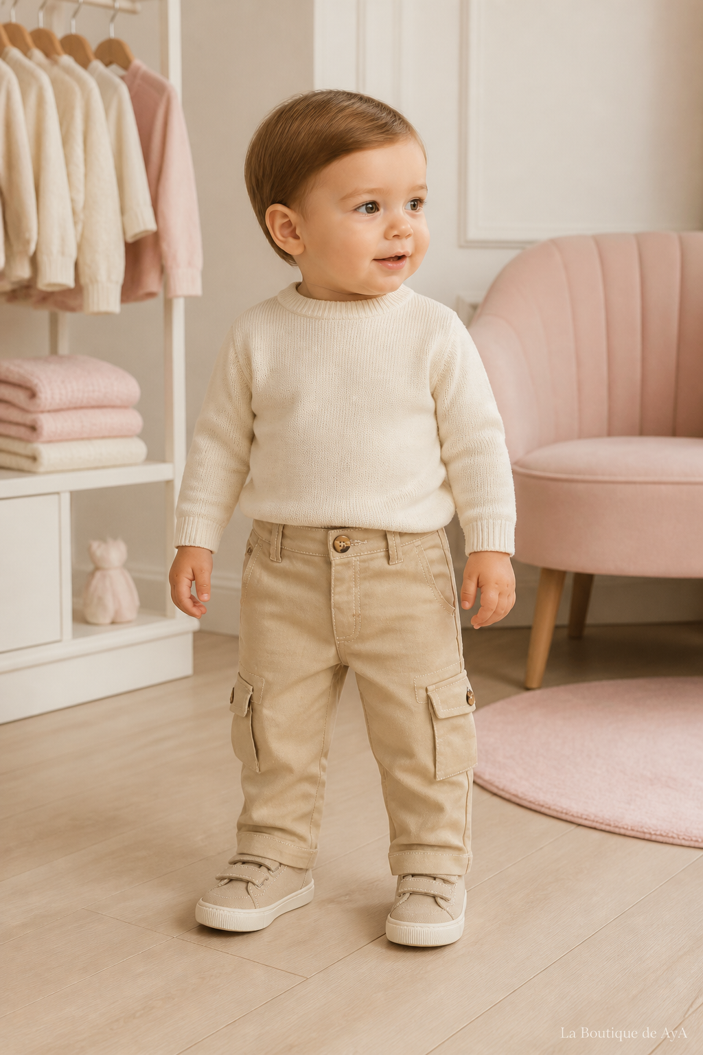 Pantalón bebé niño Miranda camel 40/1103/3 con modelo