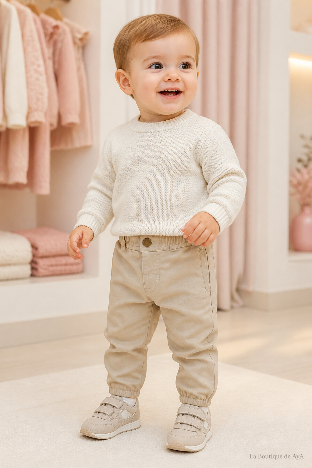 Pantalón bebé niño Miranda camel 40/1106/3 con modelo