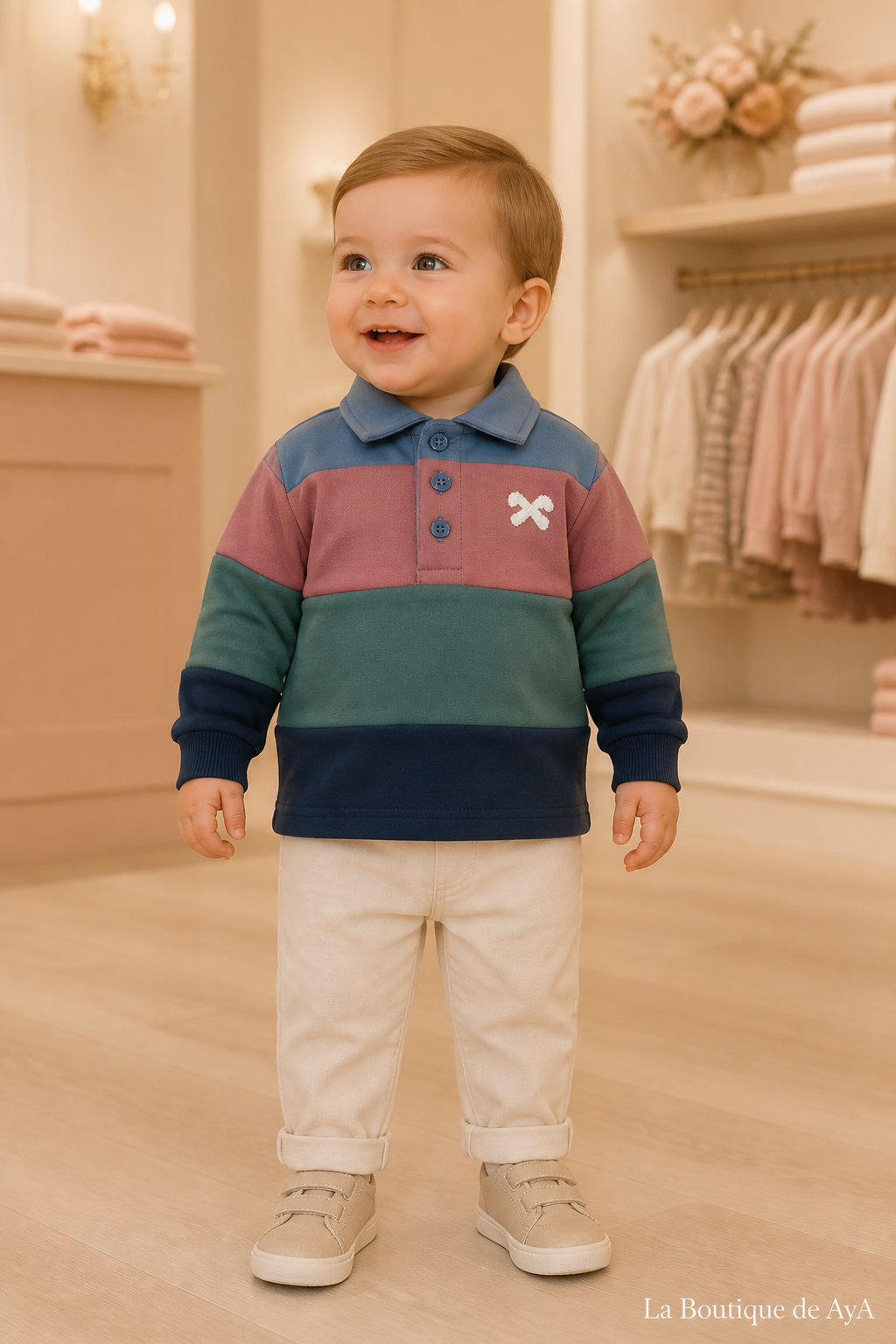 Sudadera bebé niño Miranda azul empolvado 40/1107/1 con modelo