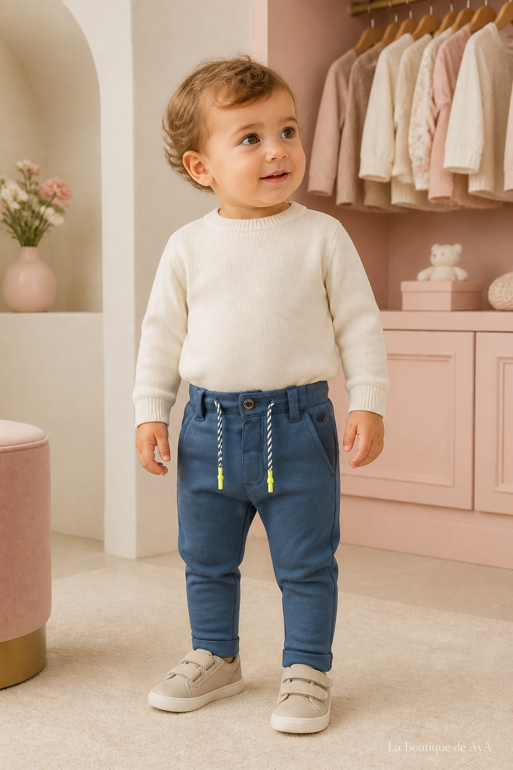 Pantalón bebé niño Miranda azul empolvado 40/1107/3 con modelo