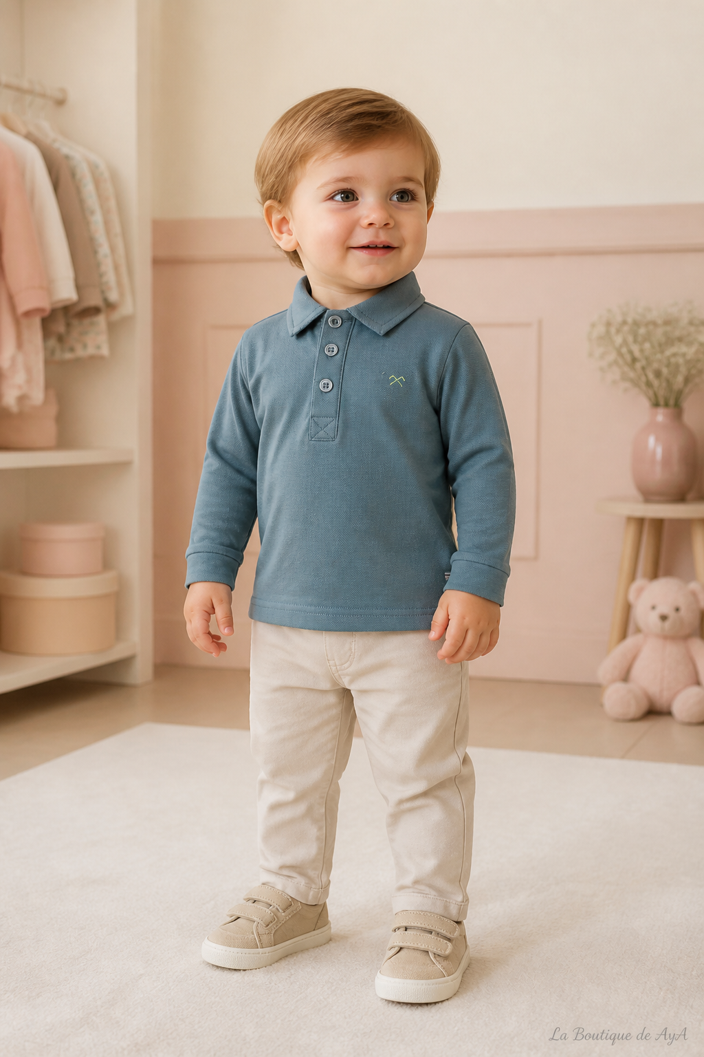 Polo bebé niño Miranda azul empolvado 40/1112/P con modelo