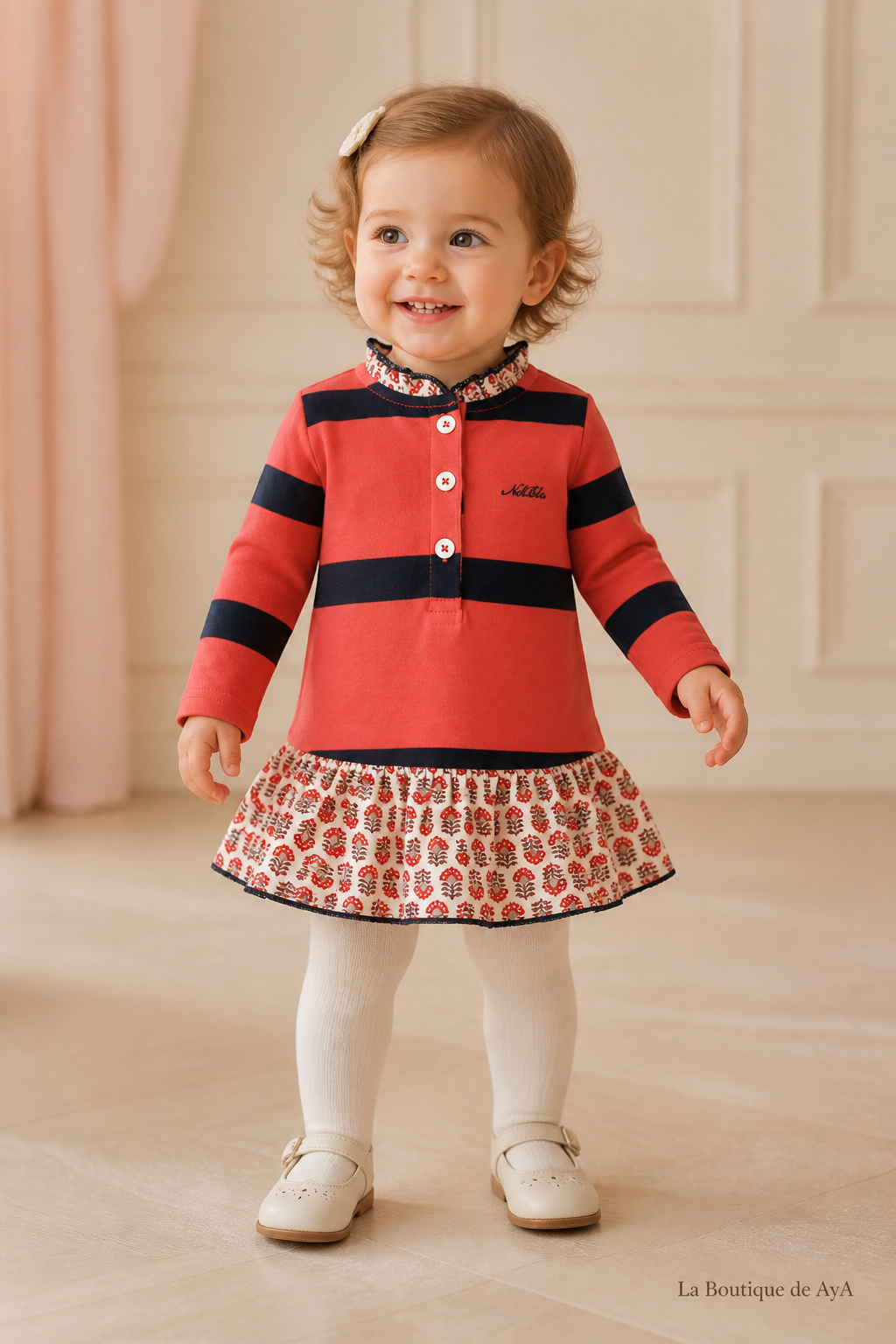 Vestido bebé niña Miranda coral 40/1200/V con modelo