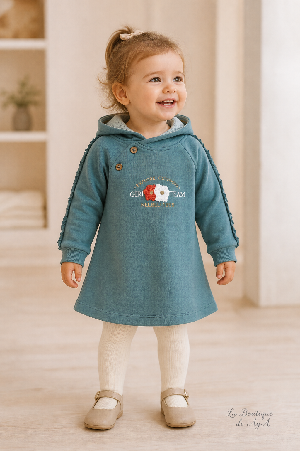 Vestido bebé niña Miranda verde agua 40/1203/V con modelo