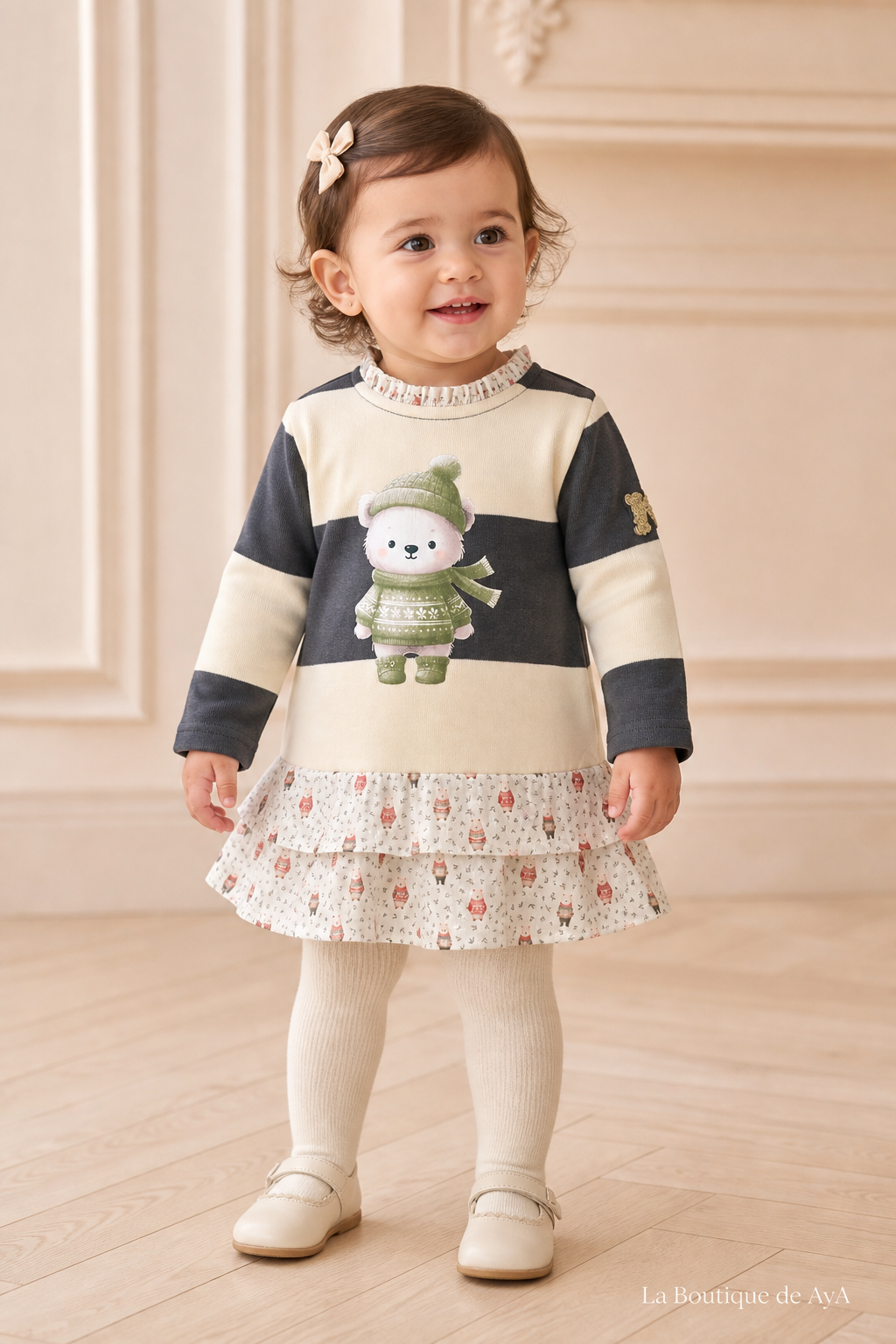 Vestido bebé niña Miranda gris azulado 40/1208/V con modelo