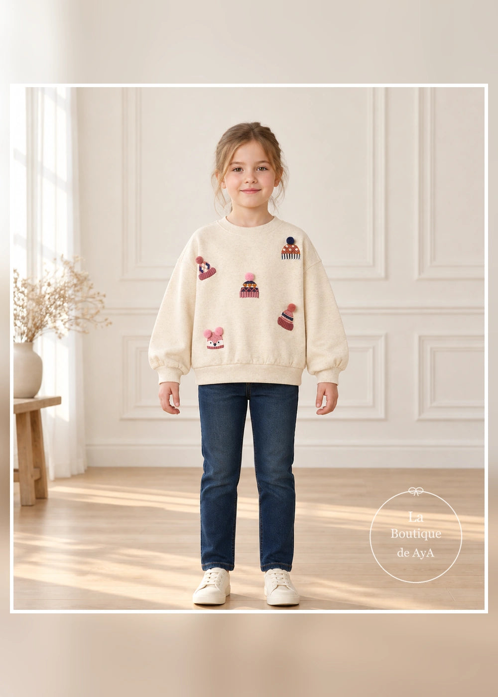 Pullover bordado de gorritos semilla para niña Mayoral, vista frontal