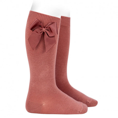 CONDOR TERRACOTA 126 High cotton socks with side grosgrain bow