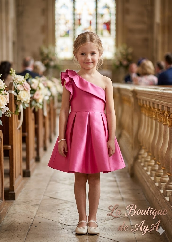 Vestido Asimétrico Color Chicle Abel & Lula con Volante 05045