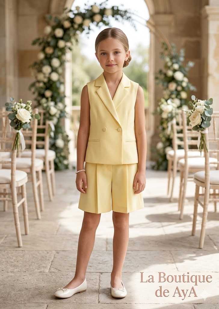 Conjunto niña chaleco y bermuda amarillo – Abel y Lula 05287