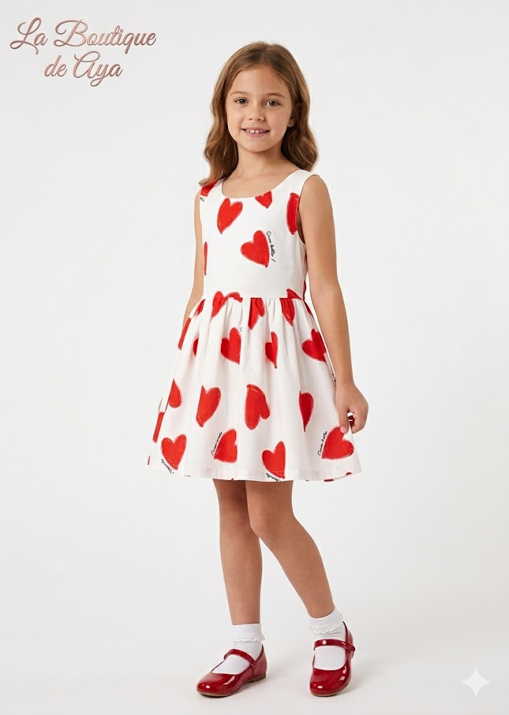 Vestido niña corazones rojos Miranda – algodón 100% 0624