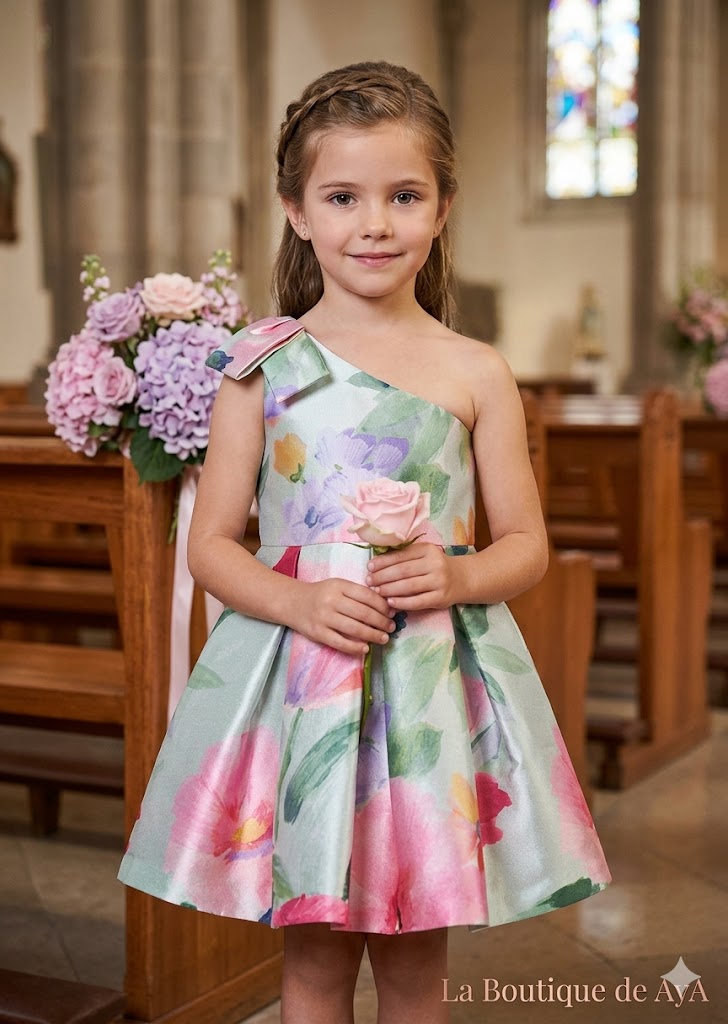 Vestido Asimétrico Floral Abel & Lula en Monofilamento 05044