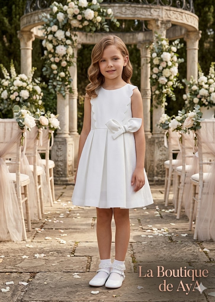 Vestido niña color nata con volante festoneado – Abel y Lula 05053