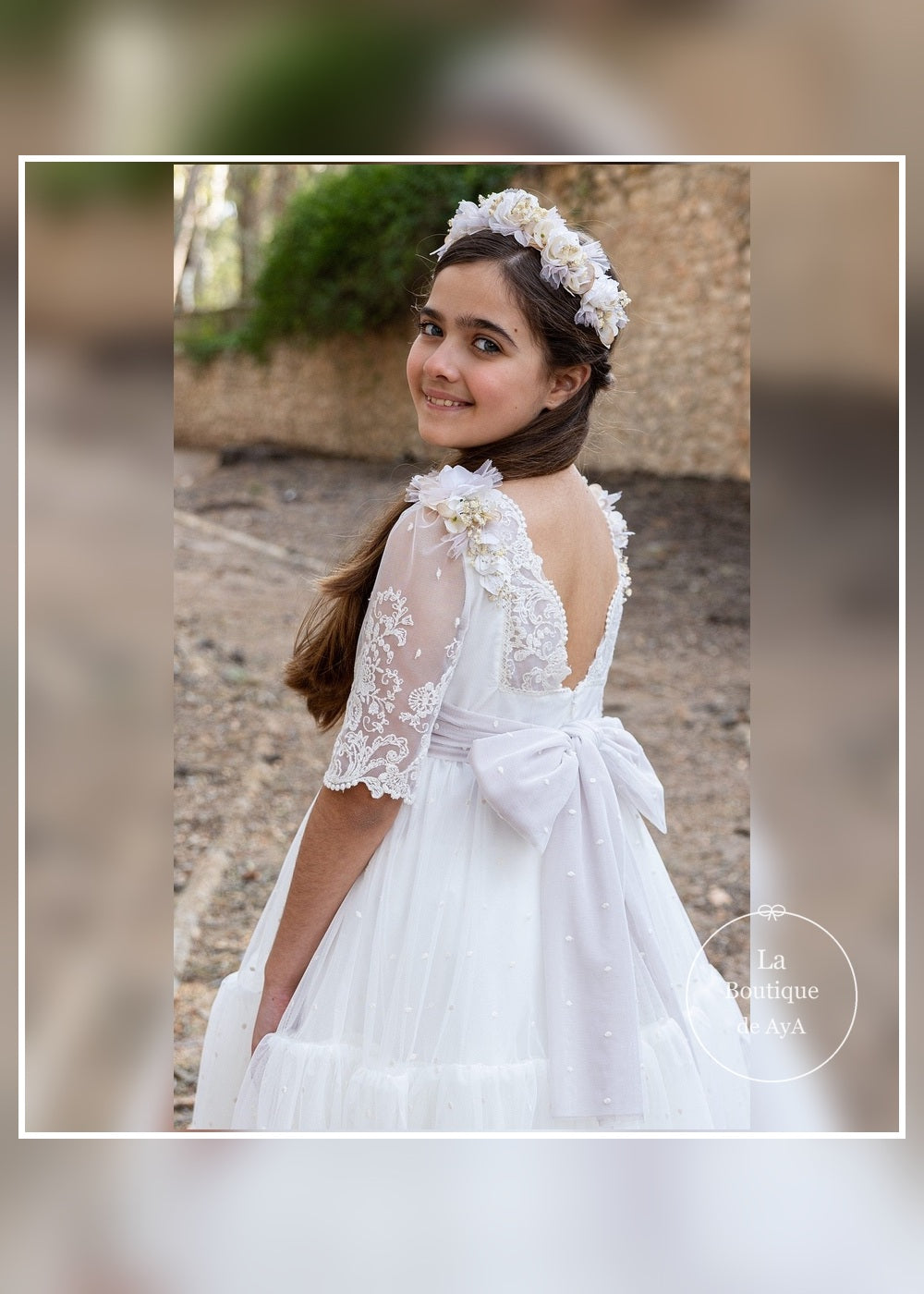 vestido comunion concha meninas 26031 tres cuartos