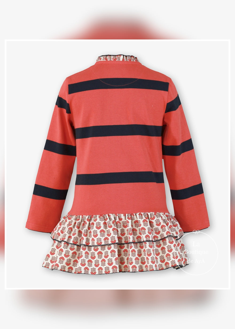 Vestido coral y marino Miranda para niña vista trasera