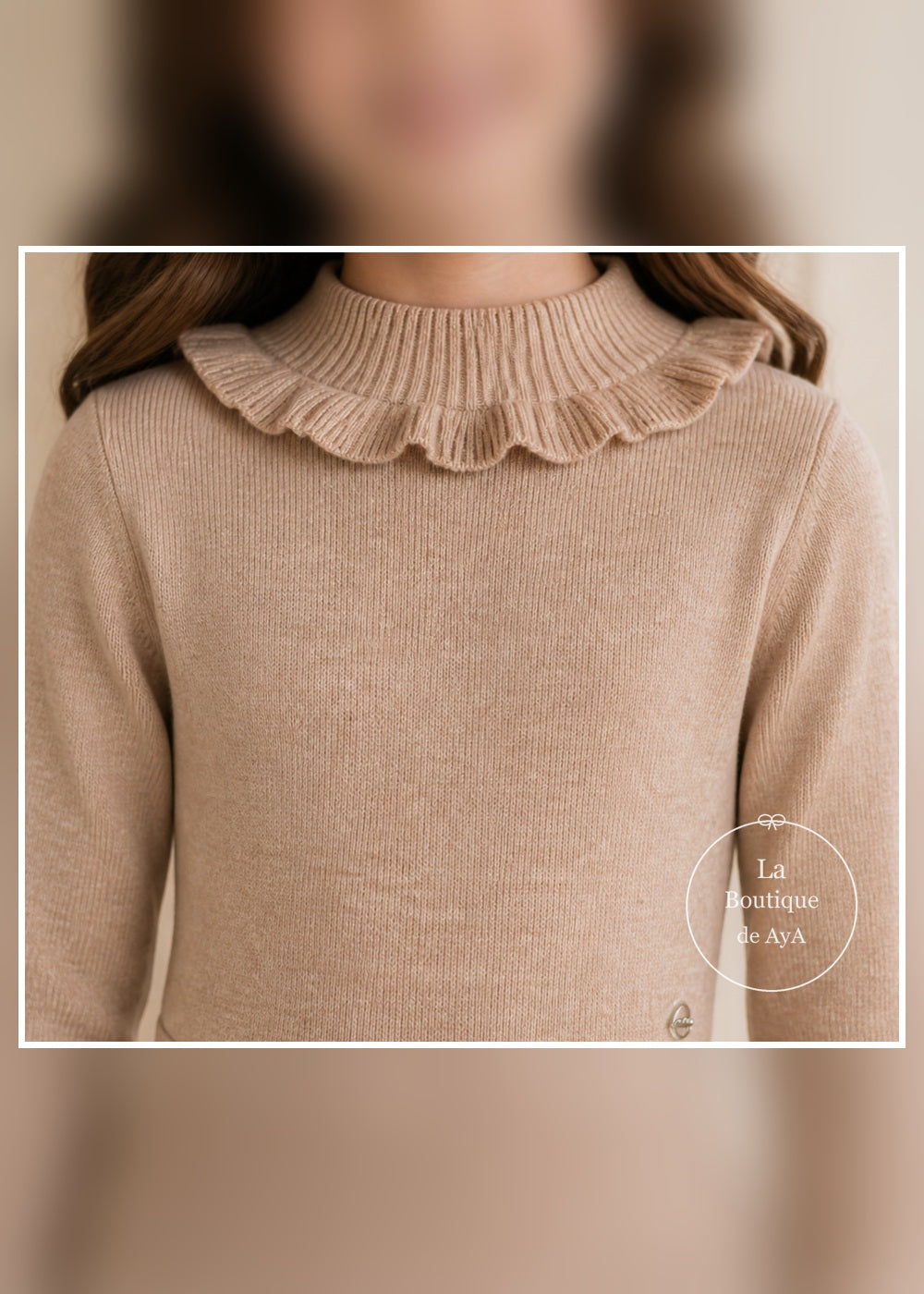 Detalle cuello vestido punto beige niña Miranda 40/0624/V