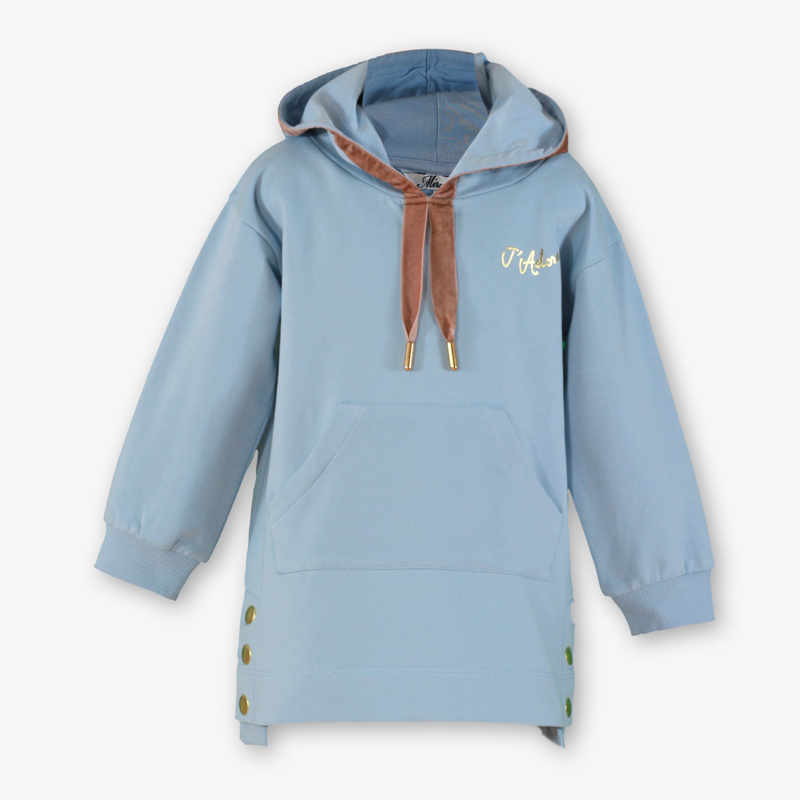 Vestido sudadera celeste con capucha Miranda 0632, vista frontal