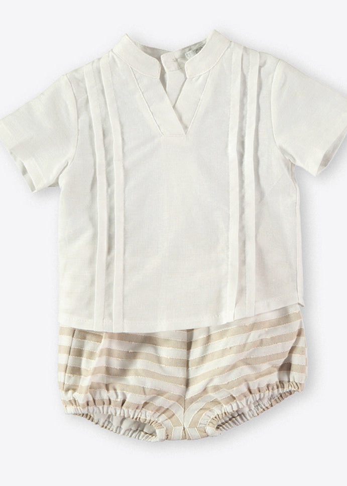 Conjunto bebé niño de rayas en tostado y blanco Cocoacqua 80107 - La boutique de AyA