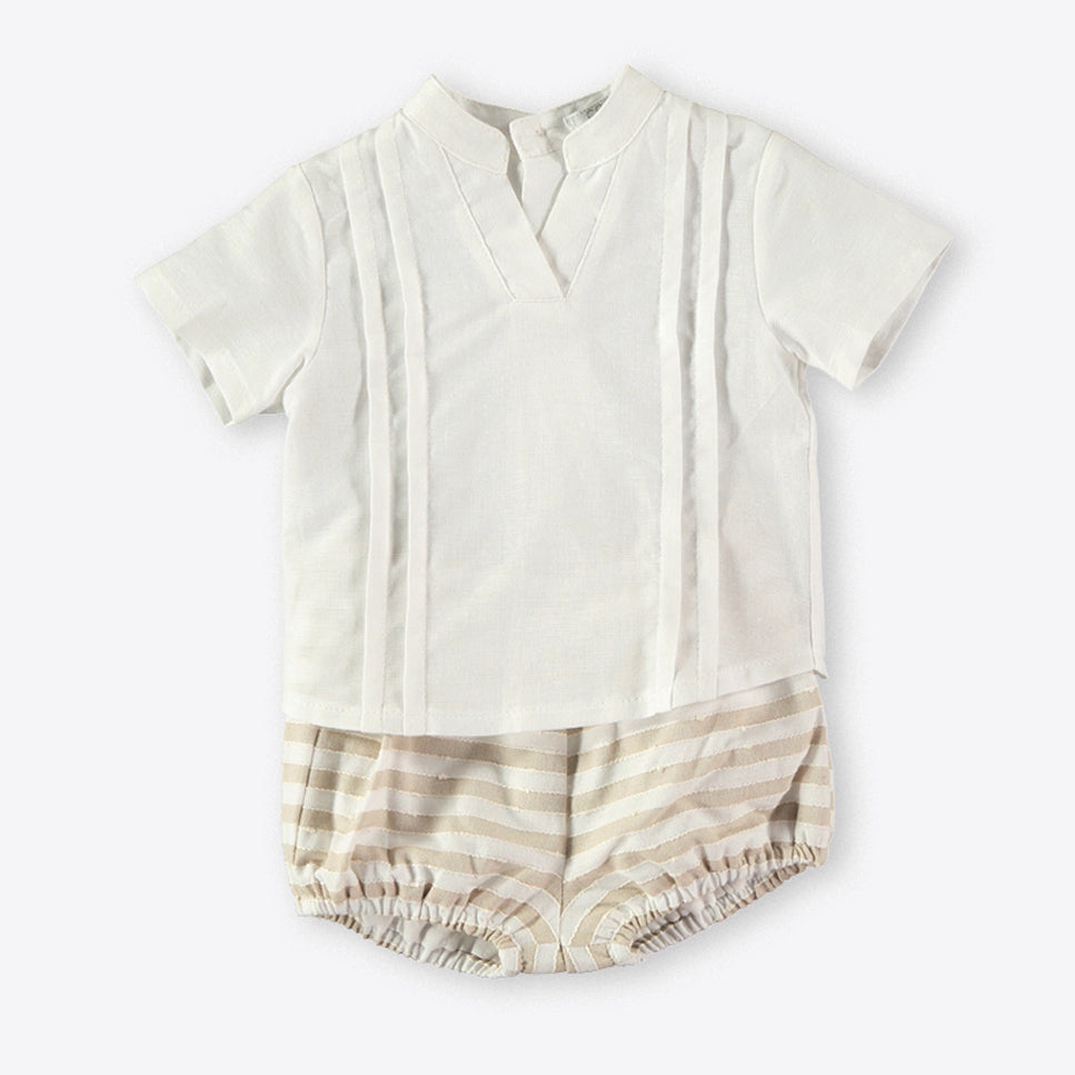 Conjunto bebé niño de rayas en tostado y blanco Cocoacqua 80107 - La boutique de AyA