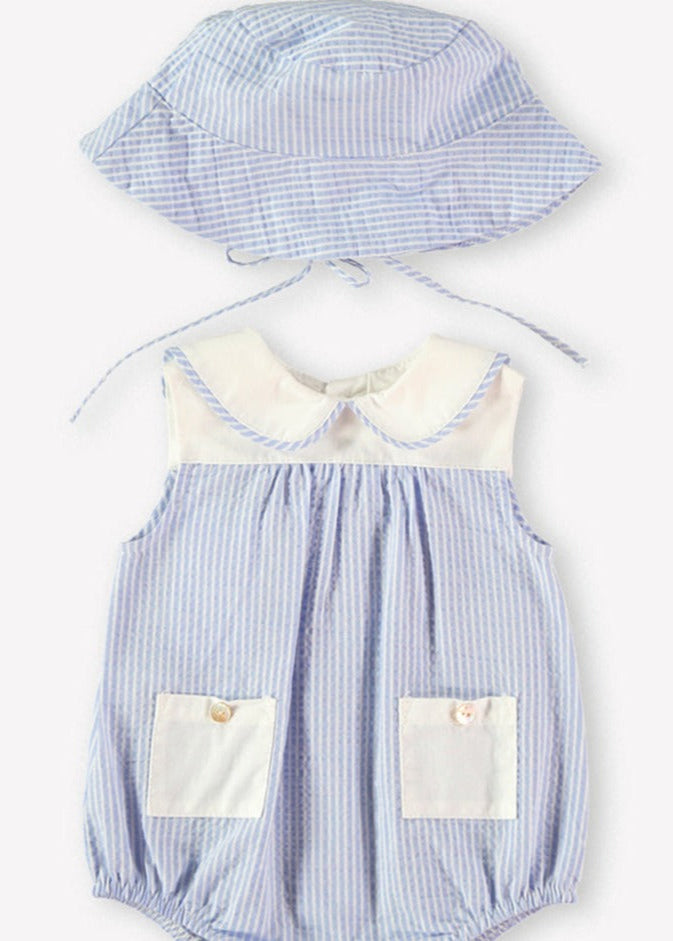 Ranita y gorro de bebé niño de rayas en azul cocoacqua 80123 - La boutique de AyA