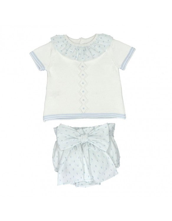 CONJUNTO BEBE NIÑA PUNTO Y PLUMETI CELESTE MARTIN ARANDA 30040 - La boutique de AyA